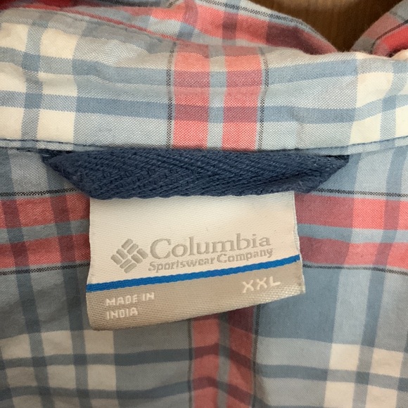 Columbia blue, white, and red plaid short sleeve button down sport shirt Size 2X - Picture 2 of 5